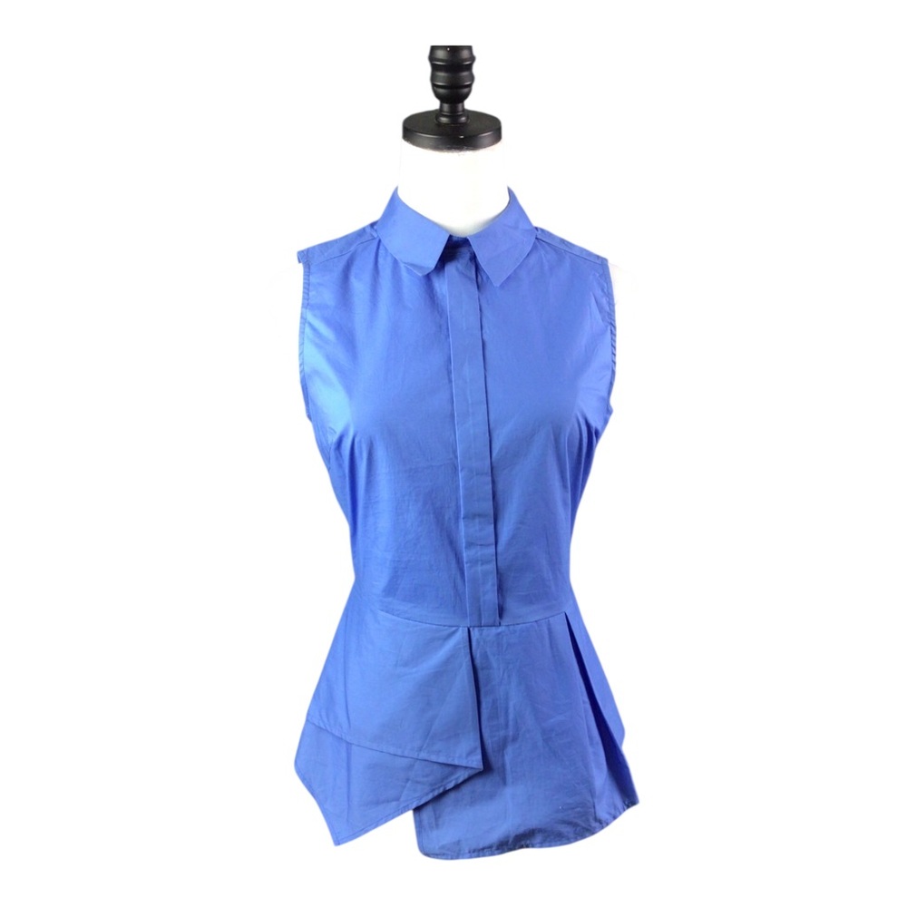 Antonio Melani XS Sleeveless Collared Peplum Top Blue Back Zip 97% Cotton